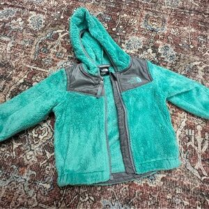 The North Face Teal Plush Hooded Infant Fleece Jacket with Gray Trim